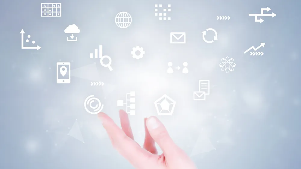 ビジネスアイコンと手